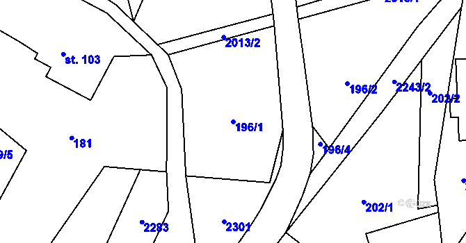 Parcela st. 196/1 v KÚ Rybná nad Zdobnicí, Katastrální mapa