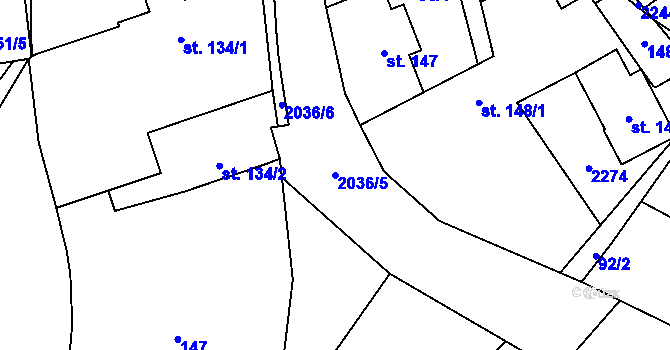 Parcela st. 2036/5 v KÚ Rybná nad Zdobnicí, Katastrální mapa
