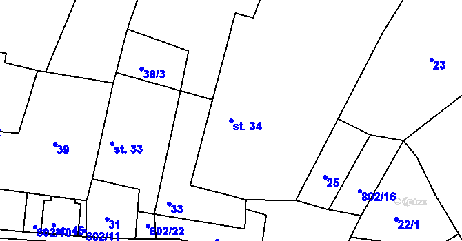 Parcela st. 34 v KÚ Rybné, Katastrální mapa