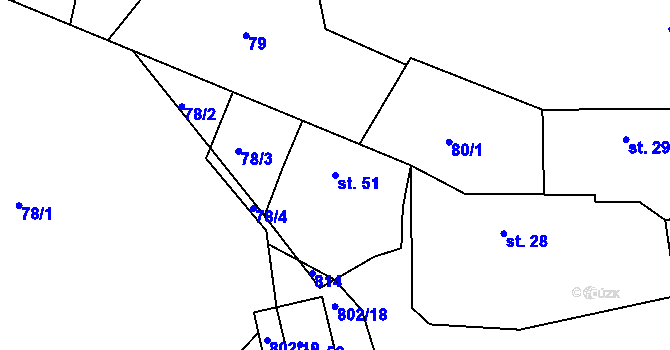 Parcela st. 51 v KÚ Rybné, Katastrální mapa
