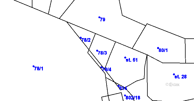 Parcela st. 78/3 v KÚ Rybné, Katastrální mapa