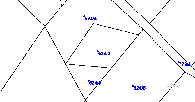 Parcela st. 529/2 v KÚ Rybné, Katastrální mapa