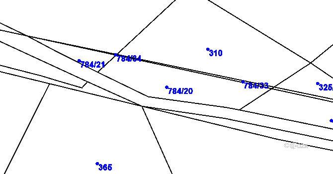 Parcela st. 784/20 v KÚ Rybné, Katastrální mapa