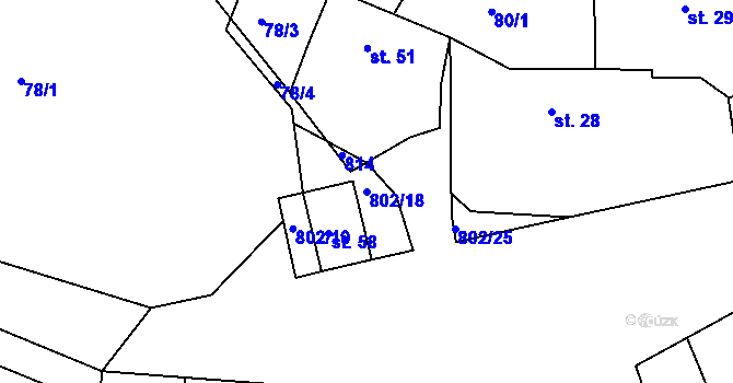 Parcela st. 802/18 v KÚ Rybné, Katastrální mapa