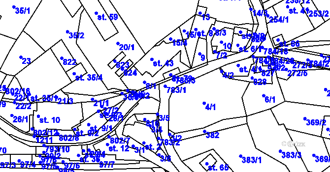 Parcela st. 783/1 v KÚ Rybné, Katastrální mapa