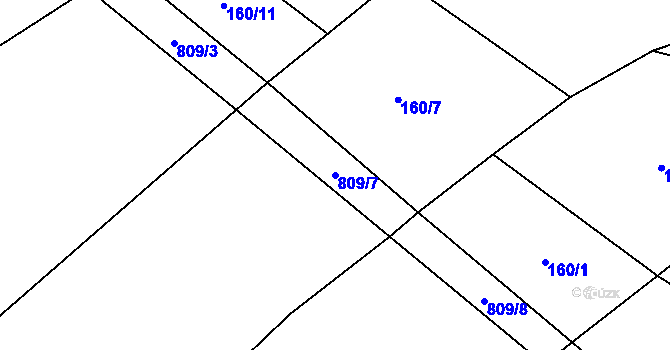 Parcela st. 809/7 v KÚ Rybné, Katastrální mapa