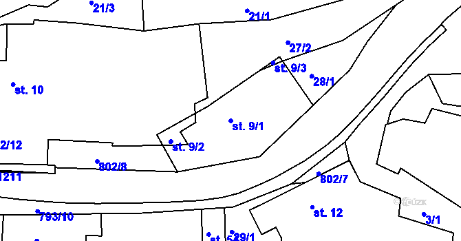 Parcela st. 9/1 v KÚ Rybné, Katastrální mapa