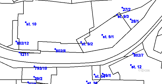 Parcela st. 9/2 v KÚ Rybné, Katastrální mapa