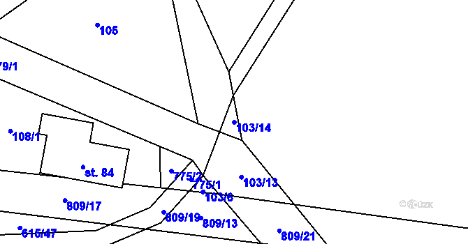 Parcela st. 103/14 v KÚ Rybné, Katastrální mapa
