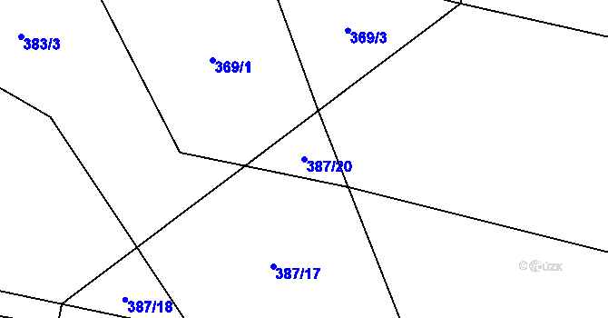 Parcela st. 387/20 v KÚ Rybné, Katastrální mapa
