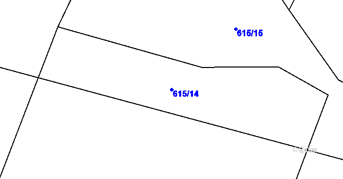 Parcela st. 615/14 v KÚ Rybné, Katastrální mapa