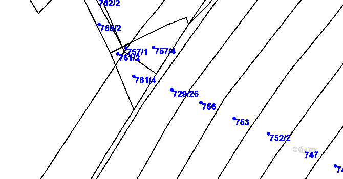 Parcela st. 729/26 v KÚ Rybné, Katastrální mapa