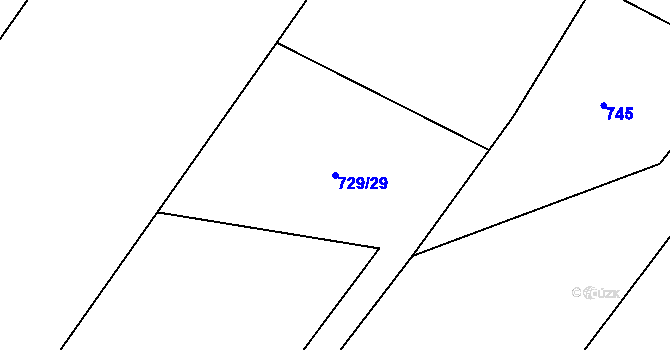 Parcela st. 729/29 v KÚ Rybné, Katastrální mapa