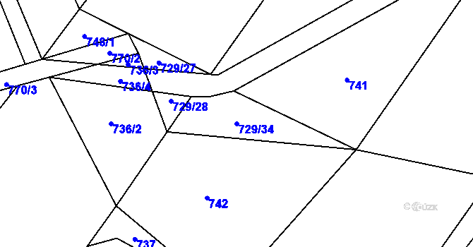 Parcela st. 729/34 v KÚ Rybné, Katastrální mapa