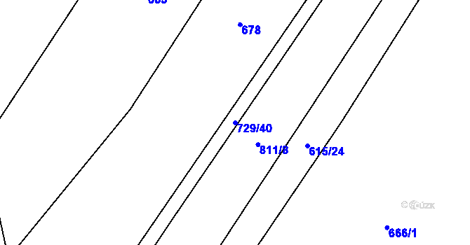 Parcela st. 729/40 v KÚ Rybné, Katastrální mapa