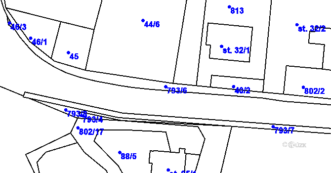 Parcela st. 793/6 v KÚ Rybné, Katastrální mapa