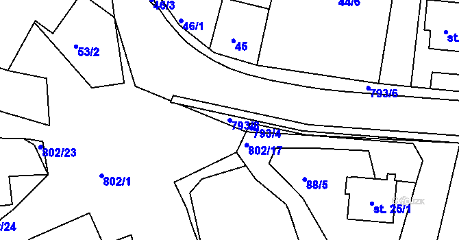 Parcela st. 793/8 v KÚ Rybné, Katastrální mapa