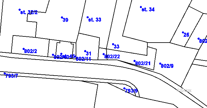 Parcela st. 802/22 v KÚ Rybné, Katastrální mapa