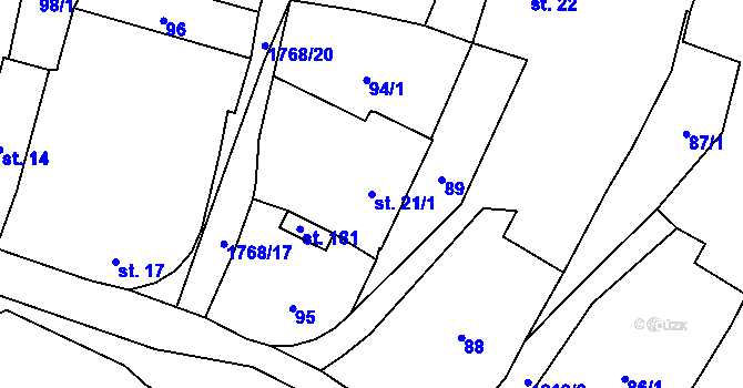 Parcela st. 21/1 v KÚ Rybnice u Kaznějova, Katastrální mapa