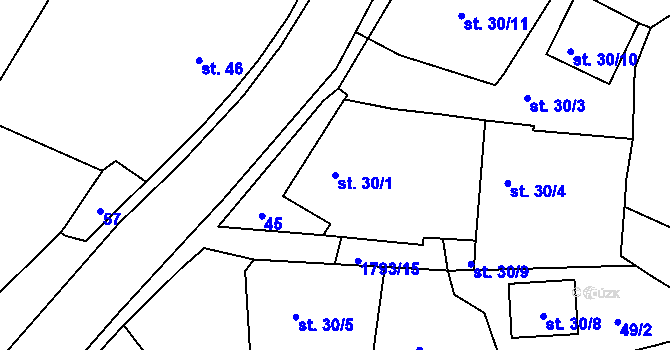 Parcela st. 30/1 v KÚ Rybnice u Kaznějova, Katastrální mapa