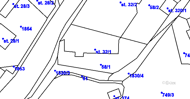 Parcela st. 32/1 v KÚ Rybnice u Kaznějova, Katastrální mapa