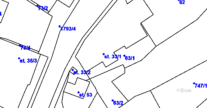 Parcela st. 33/1 v KÚ Rybnice u Kaznějova, Katastrální mapa