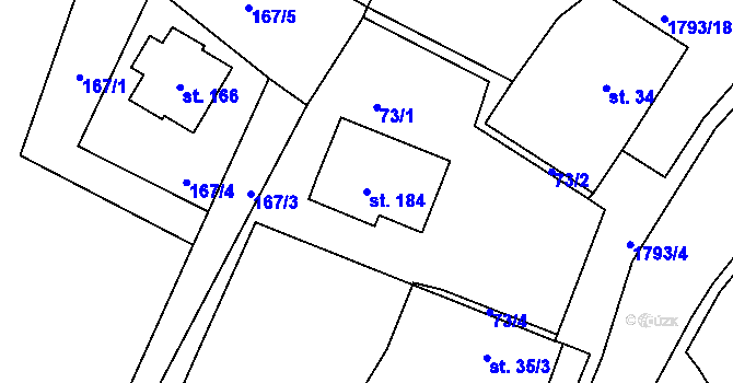 Parcela st. 184 v KÚ Rybnice u Kaznějova, Katastrální mapa