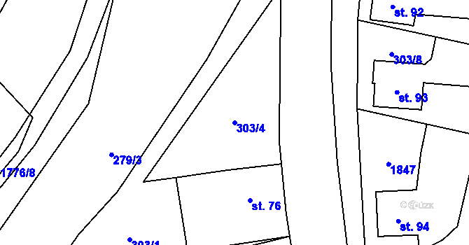 Parcela st. 303/4 v KÚ Rybnice u Kaznějova, Katastrální mapa