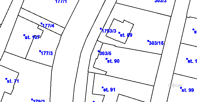 Parcela st. 303/5 v KÚ Rybnice u Kaznějova, Katastrální mapa