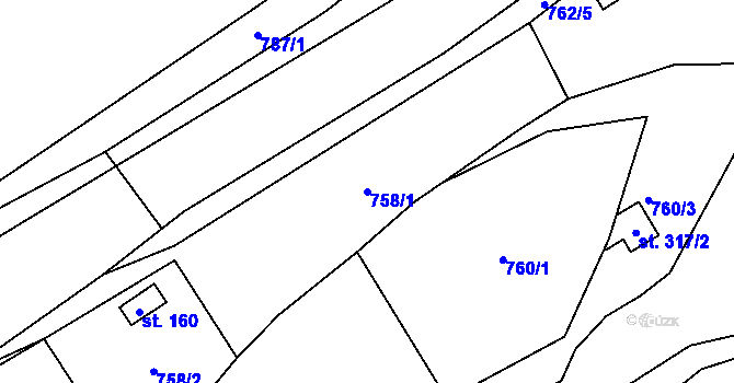 Parcela st. 758/1 v KÚ Rybnice u Kaznějova, Katastrální mapa