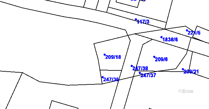 Parcela st. 209/18 v KÚ Rybnice u Kaznějova, Katastrální mapa