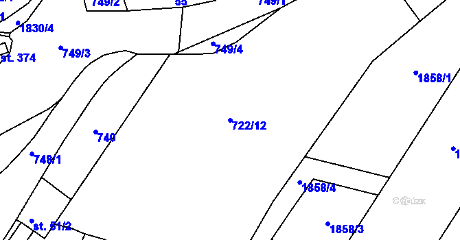 Parcela st. 722/12 v KÚ Rybnice u Kaznějova, Katastrální mapa