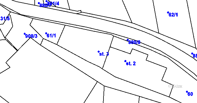 Parcela st. 3 v KÚ Rybníček u Habrů, Katastrální mapa
