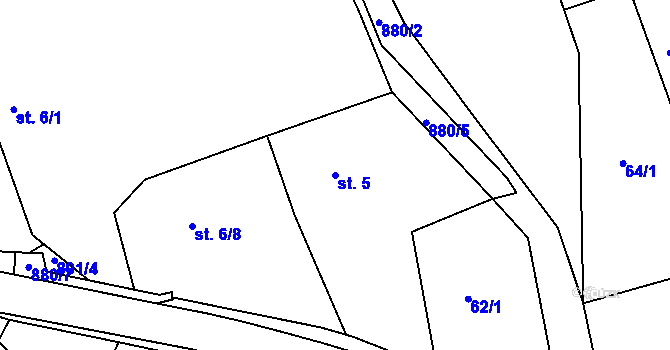 Parcela st. 5 v KÚ Rybníček u Habrů, Katastrální mapa