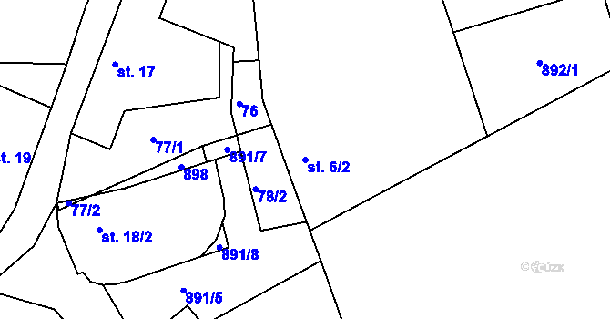 Parcela st. 6/2 v KÚ Rybníček u Habrů, Katastrální mapa