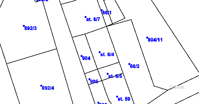 Parcela st. 6/4 v KÚ Rybníček u Habrů, Katastrální mapa