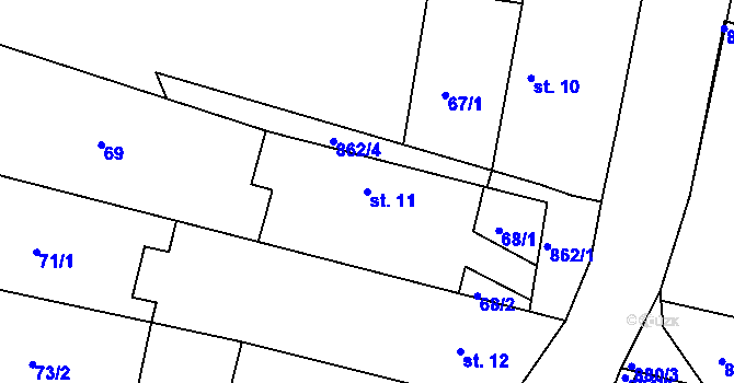 Parcela st. 11 v KÚ Rybníček u Habrů, Katastrální mapa