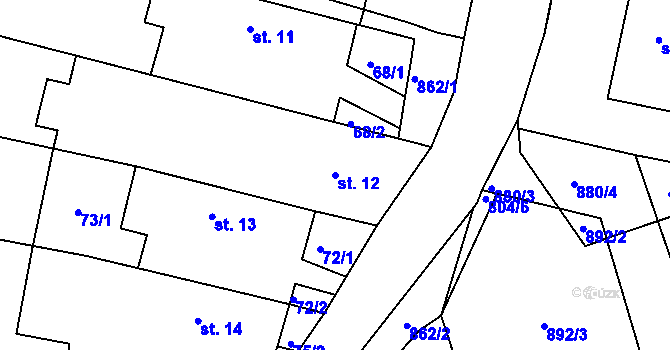 Parcela st. 12 v KÚ Rybníček u Habrů, Katastrální mapa