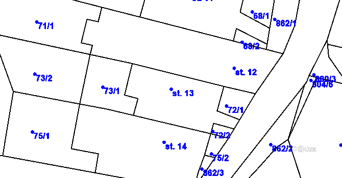 Parcela st. 13 v KÚ Rybníček u Habrů, Katastrální mapa