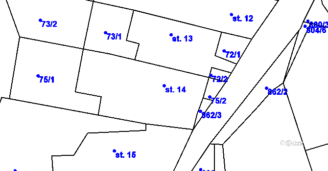 Parcela st. 14 v KÚ Rybníček u Habrů, Katastrální mapa