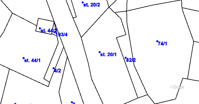 Parcela st. 20/1 v KÚ Rybníček u Habrů, Katastrální mapa