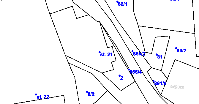 Parcela st. 21 v KÚ Rybníček u Habrů, Katastrální mapa