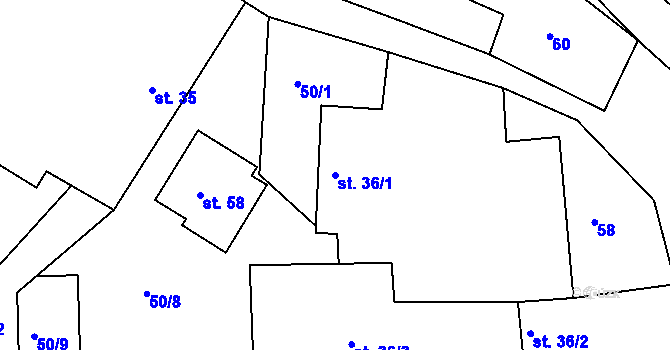 Parcela st. 36/1 v KÚ Rybníček u Habrů, Katastrální mapa