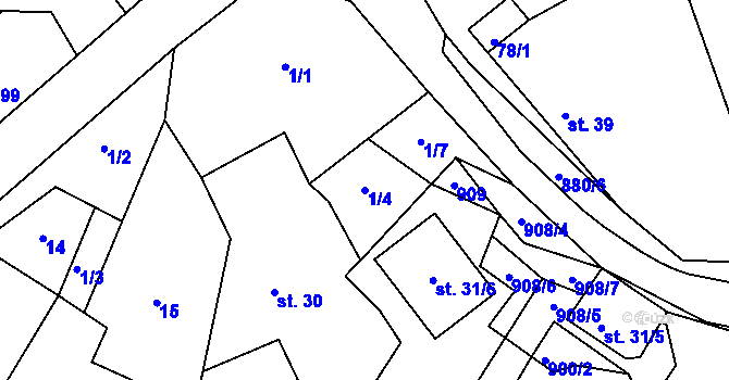 Parcela st. 1/4 v KÚ Rybníček u Habrů, Katastrální mapa