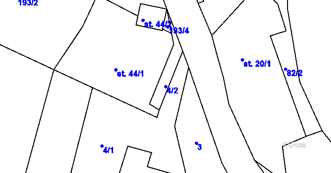 Parcela st. 4/2 v KÚ Rybníček u Habrů, Katastrální mapa