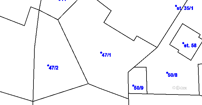 Parcela st. 47/1 v KÚ Rybníček u Habrů, Katastrální mapa