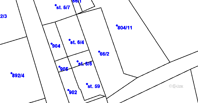 Parcela st. 66/2 v KÚ Rybníček u Habrů, Katastrální mapa