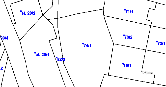 Parcela st. 74/1 v KÚ Rybníček u Habrů, Katastrální mapa