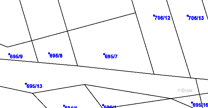 Parcela st. 695/7 v KÚ Rybníček u Habrů, Katastrální mapa