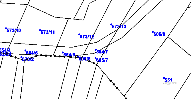 Parcela st. 554/7 v KÚ Rybníček u Habrů, Katastrální mapa
